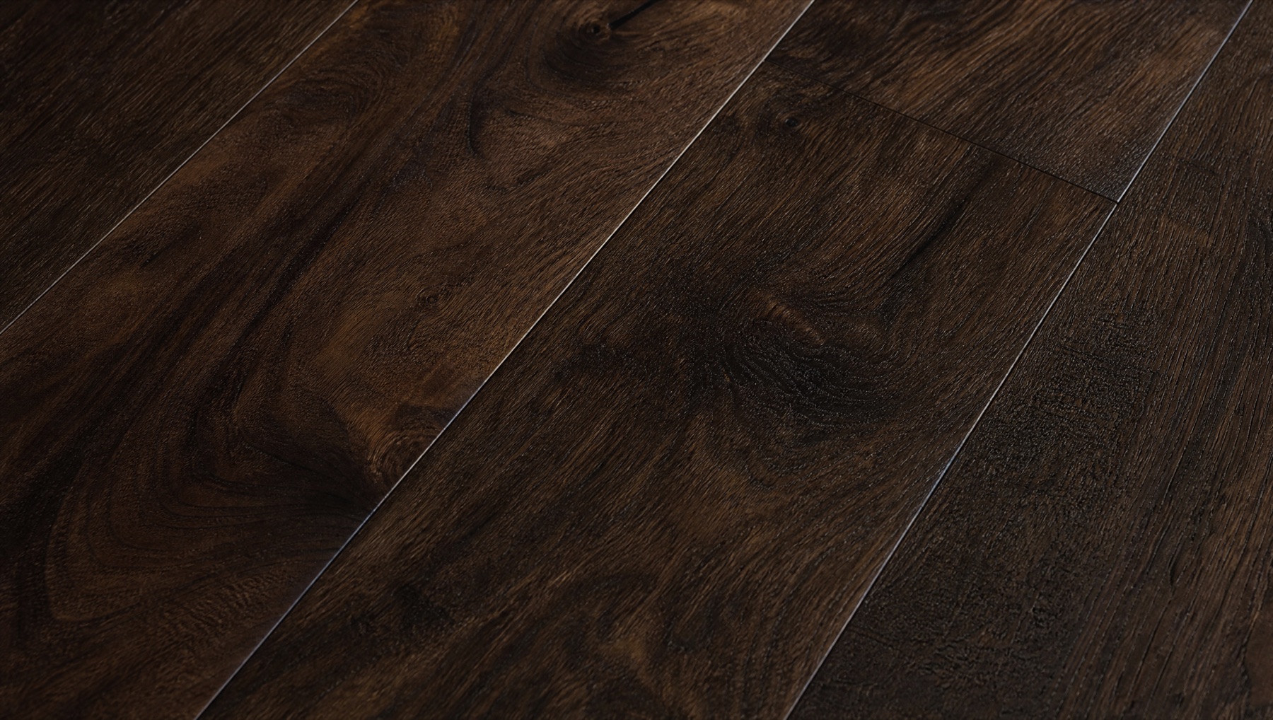 Close view of richly figured dark walnut floorboards