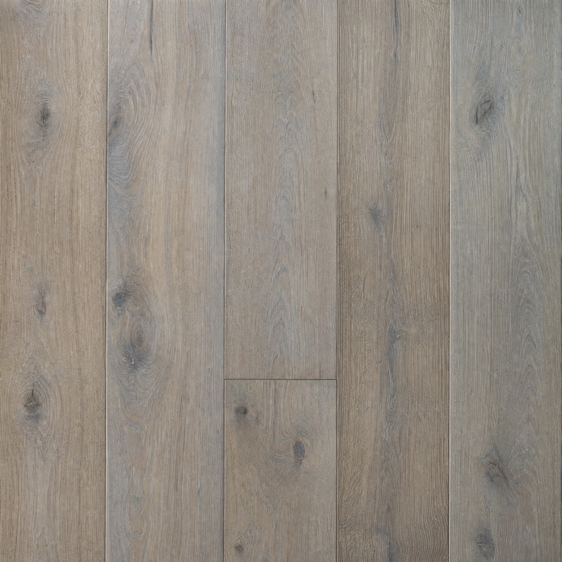 Straight-down view of cool gray washed oak floorboards